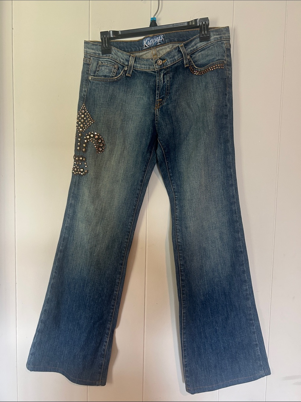 Kippys Blue Denim Flare Jeans with Stud Embellishments
